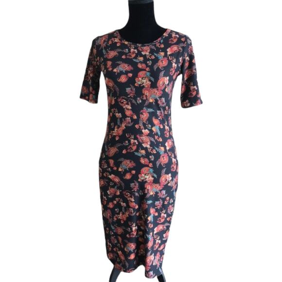 LuLaRoe Womens Dress Size Extra Small XS Julia Black Orange Teal Paisley Bodycon - Picture 3 of 8